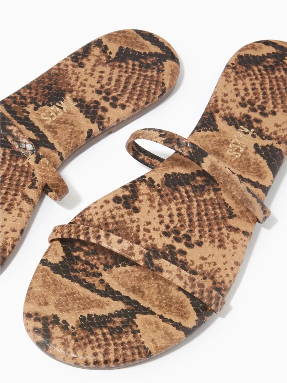 TKEES Gemma Snake Embossed Leather Slide Sandals Tan Brown 8